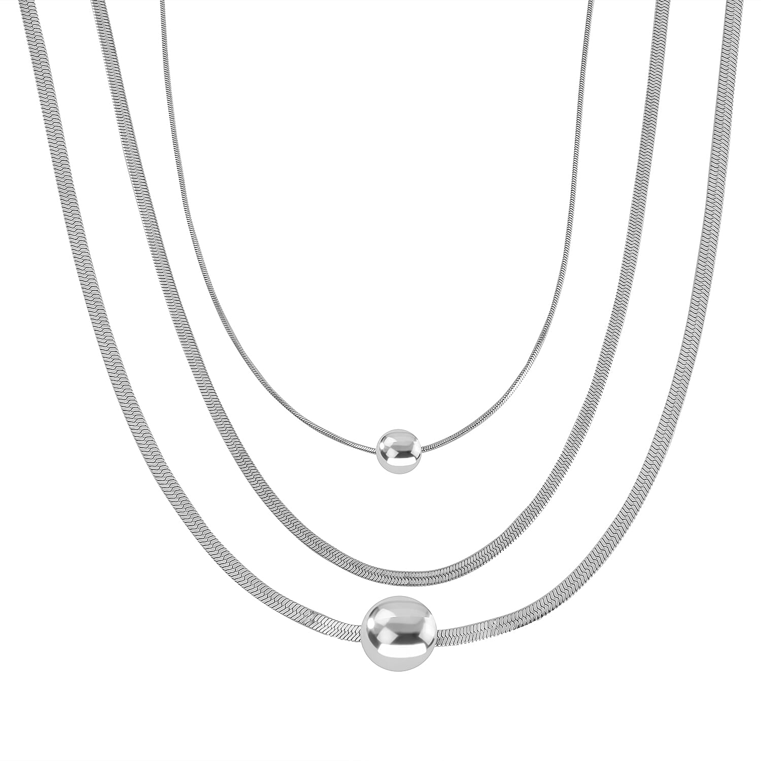 Ball Shell Pearl Lariat Pattern Necklace (Size - 20) in Silver Tone