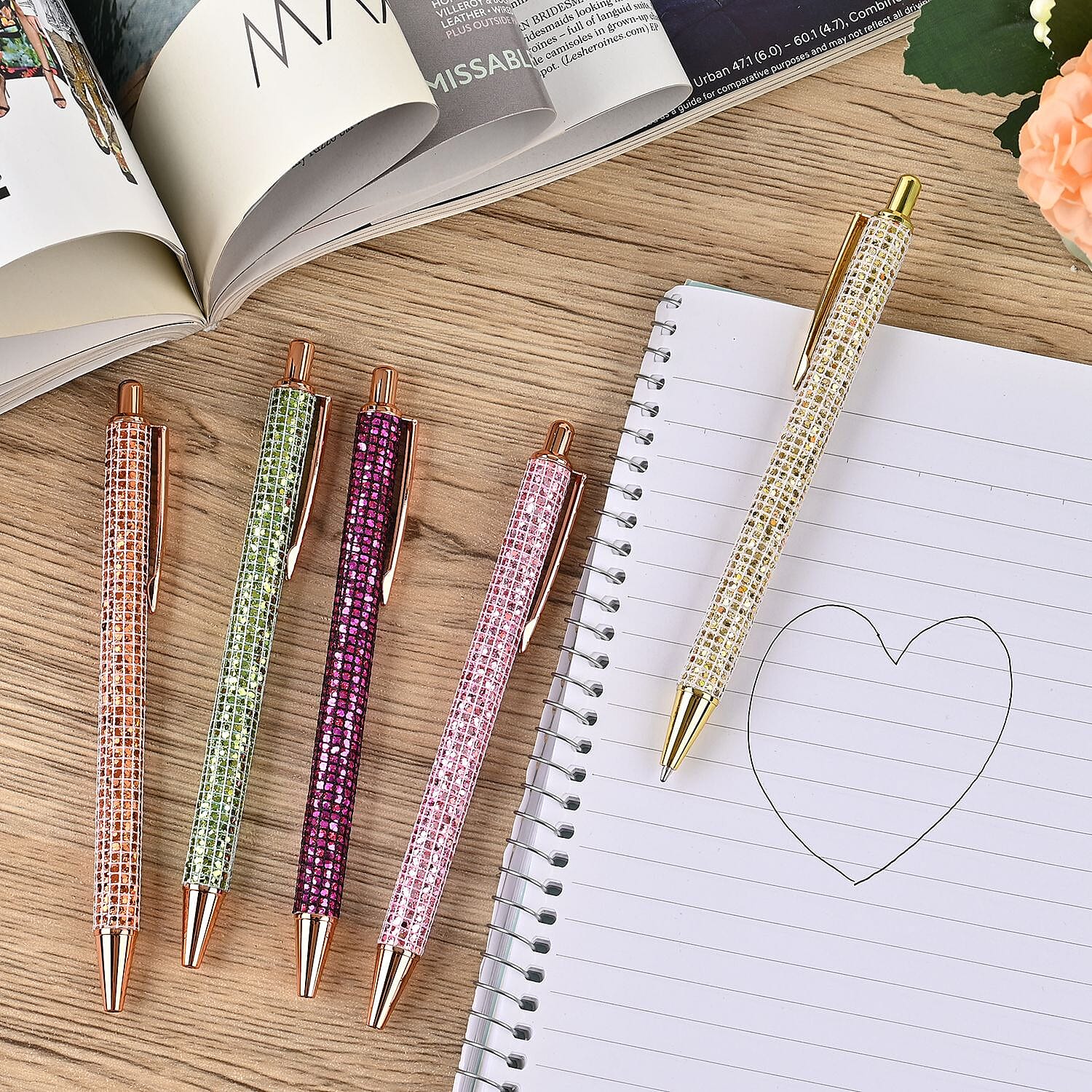 Set of 5 Pens with 5 Blue Refill - Sparkle