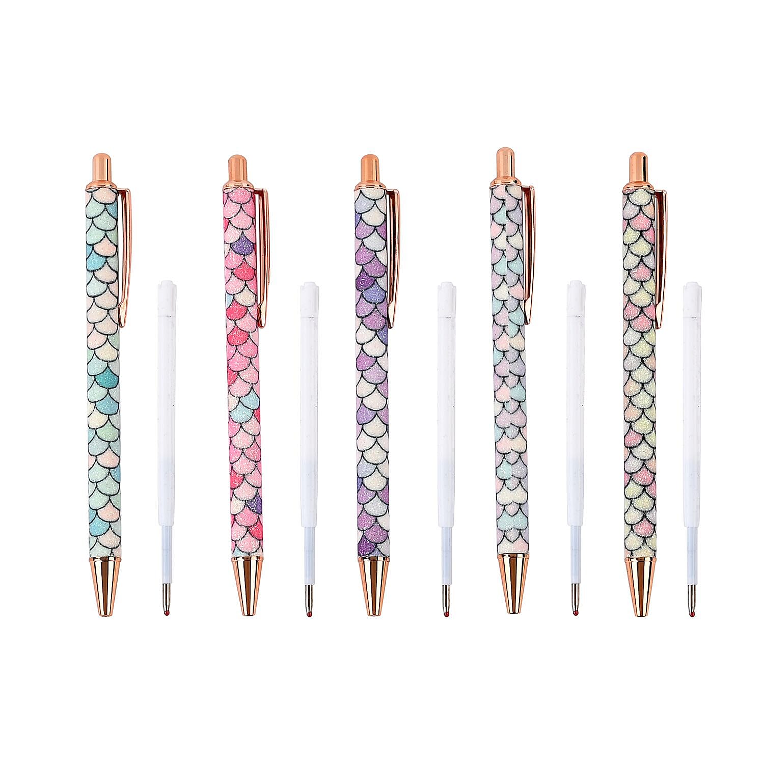Exquisite Set of 5 Pens with 5 Blue Replacement Ink - Mermaid
