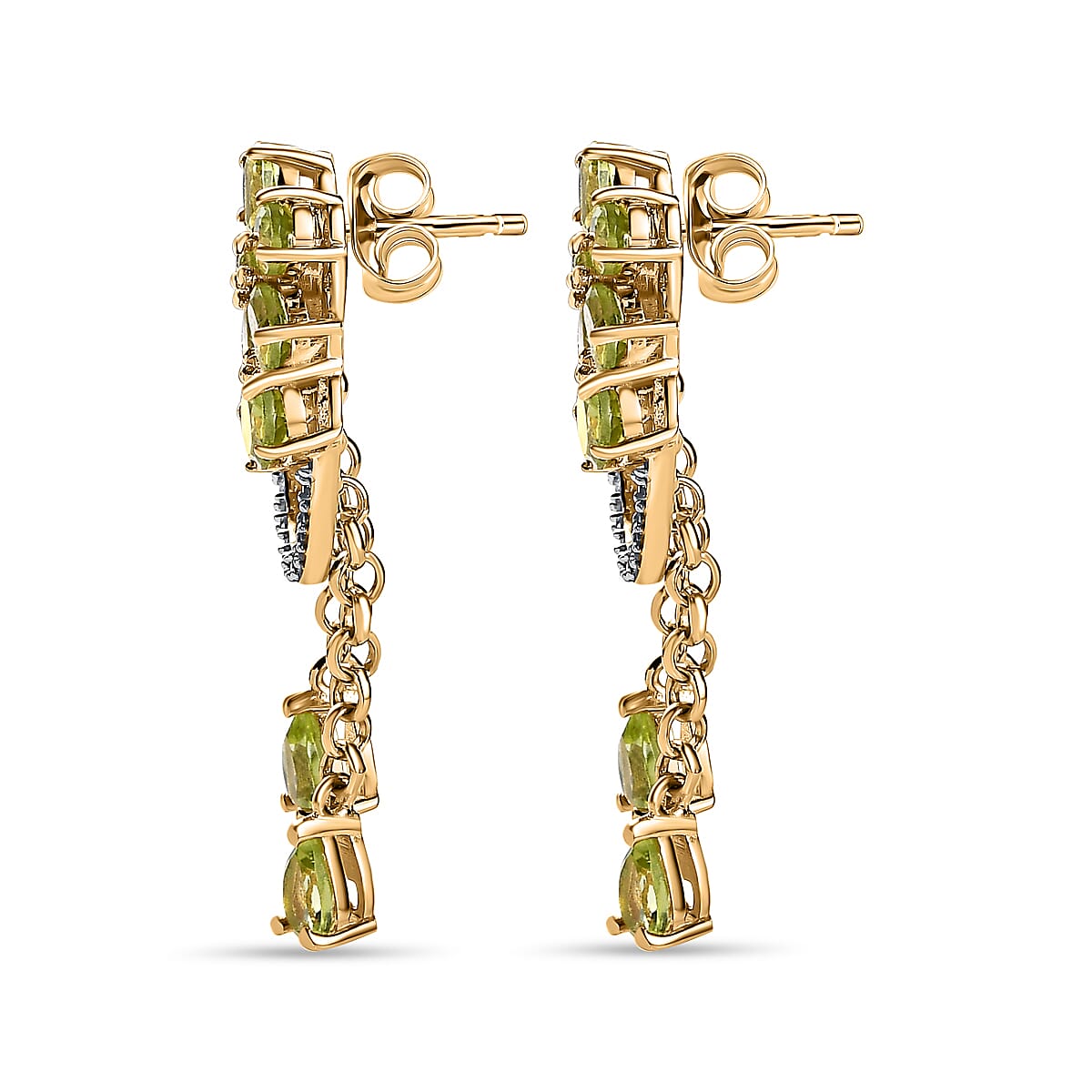 Hebei Peridot and Natural Zircon Dangle Earrings in 18K Yellow Gold Vermeil Plated Sterling Silver 3.81 Ct