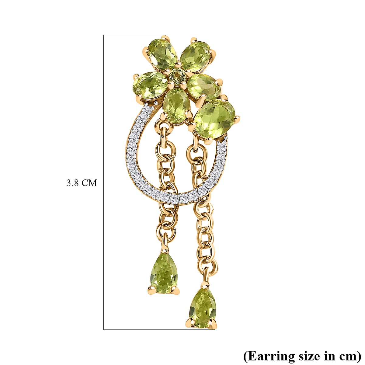 Hebei Peridot and Natural Zircon Dangle Earrings in 18K Yellow Gold Vermeil Plated Sterling Silver 3.81 Ct