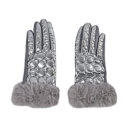 Metallic Coloured Quilting Gloves with Faux Fur Cuff