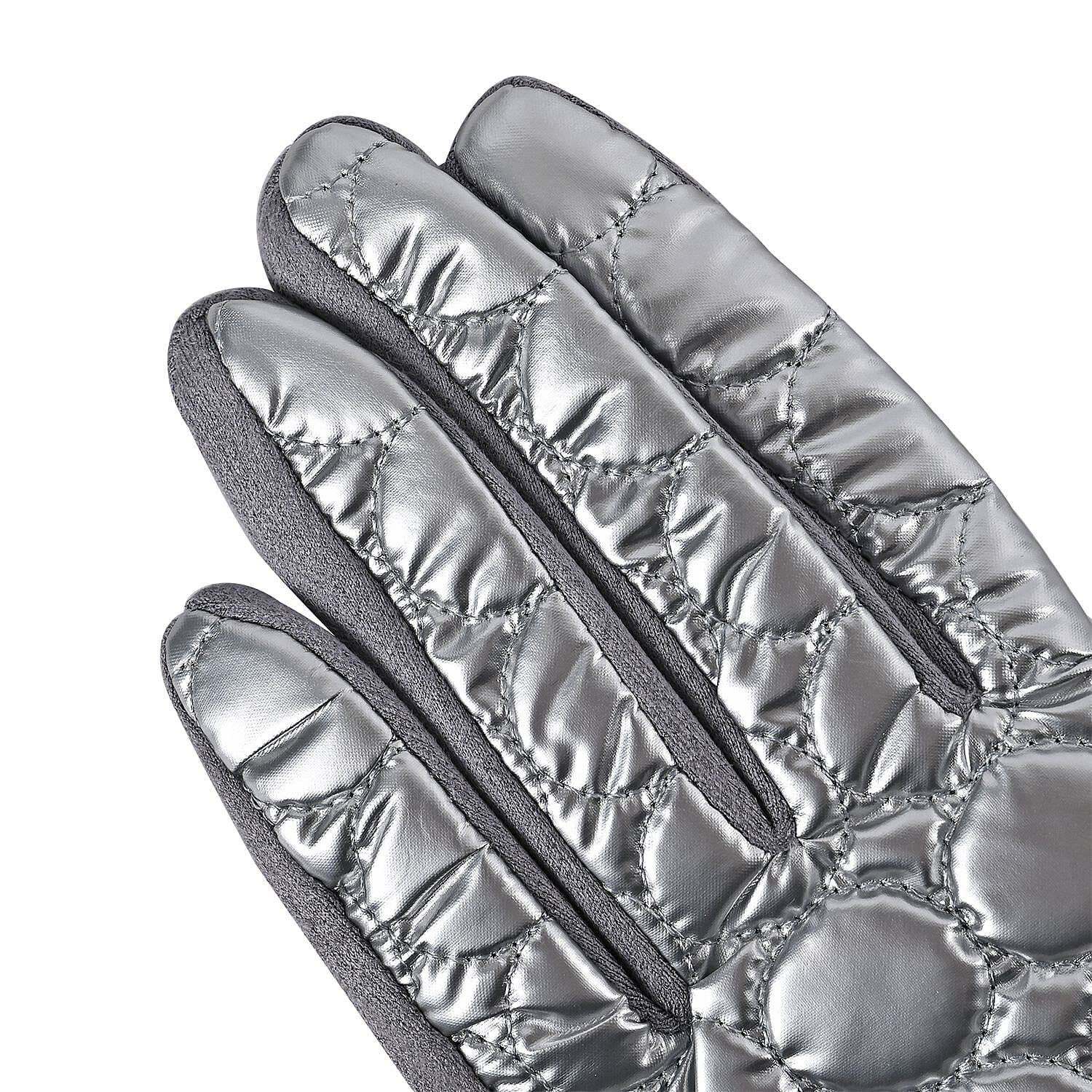 Quilting Gloves With Faux Fur Cuff & Screen Touch Mode - Light Grey