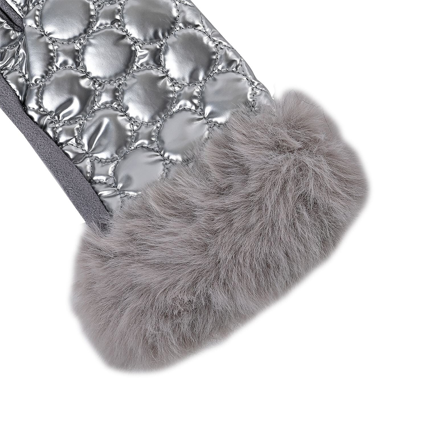 Quilting Gloves With Faux Fur Cuff & Screen Touch Mode - Light Grey
