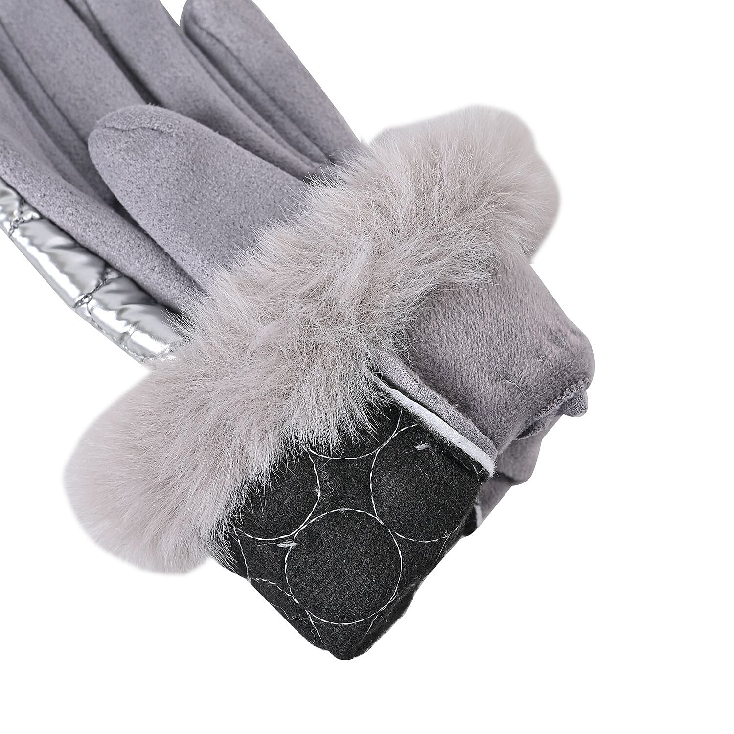 Quilting Gloves With Faux Fur Cuff & Screen Touch Mode - Light Grey