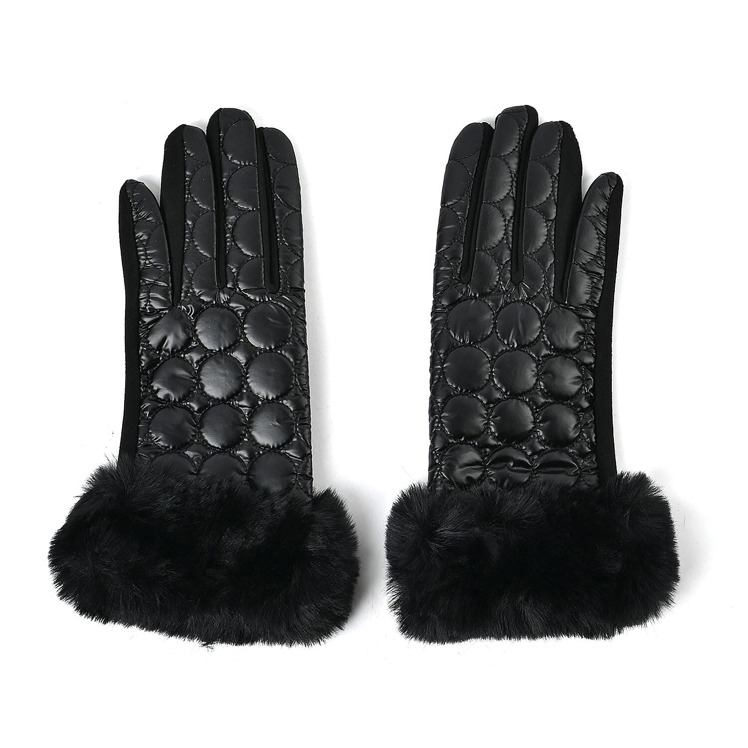 Quilting Gloves With Faxu Fur Culf & Screen Touch Mode - Black