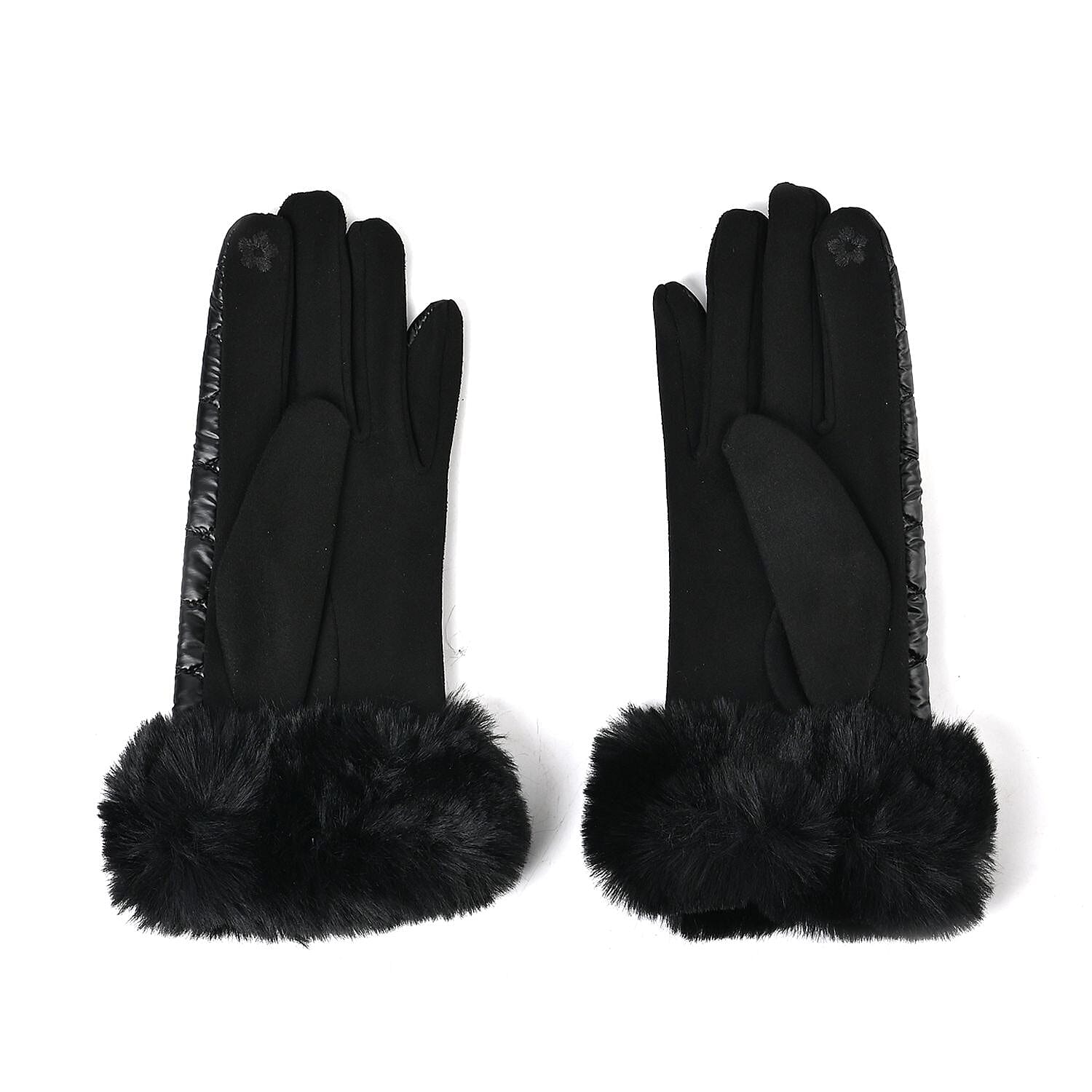 Quilting Gloves With Faxu Fur Culf & Screen Touch Mode - Black