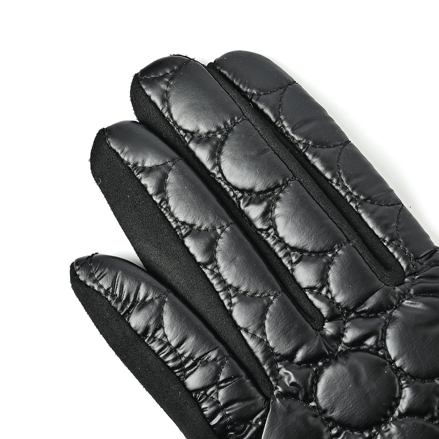 Quilting Gloves With Faxu Fur Culf & Screen Touch Mode - Black