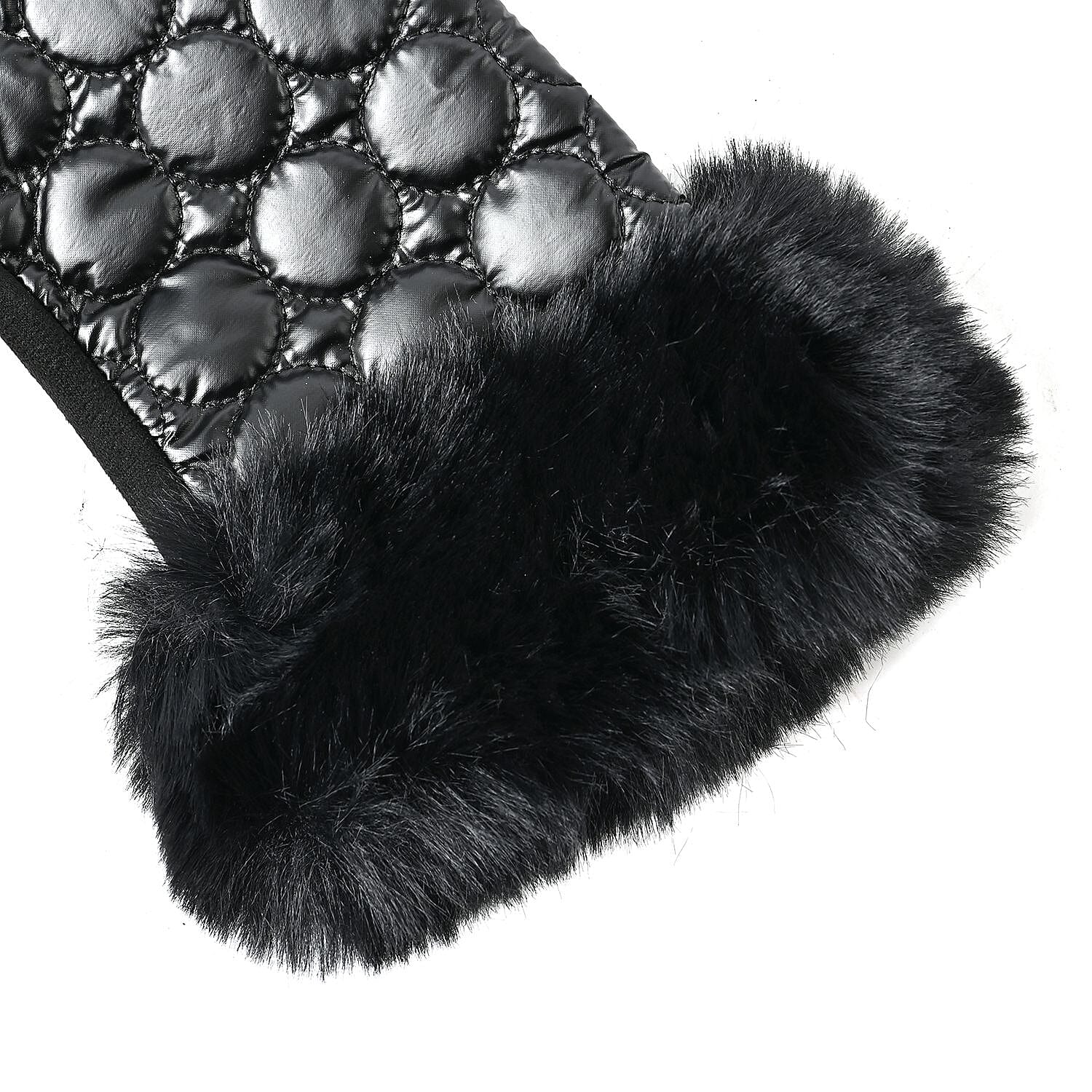 Quilting Gloves With Faxu Fur Culf & Screen Touch Mode - Black