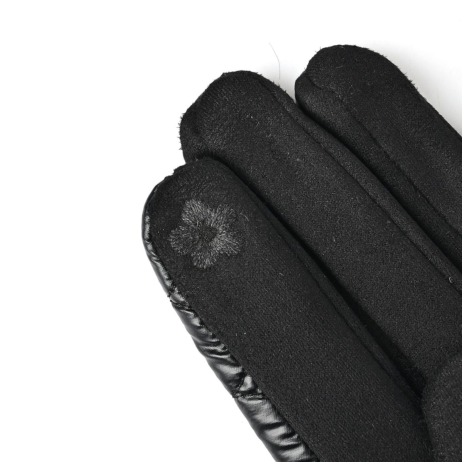 Quilting Gloves With Faxu Fur Culf & Screen Touch Mode - Black