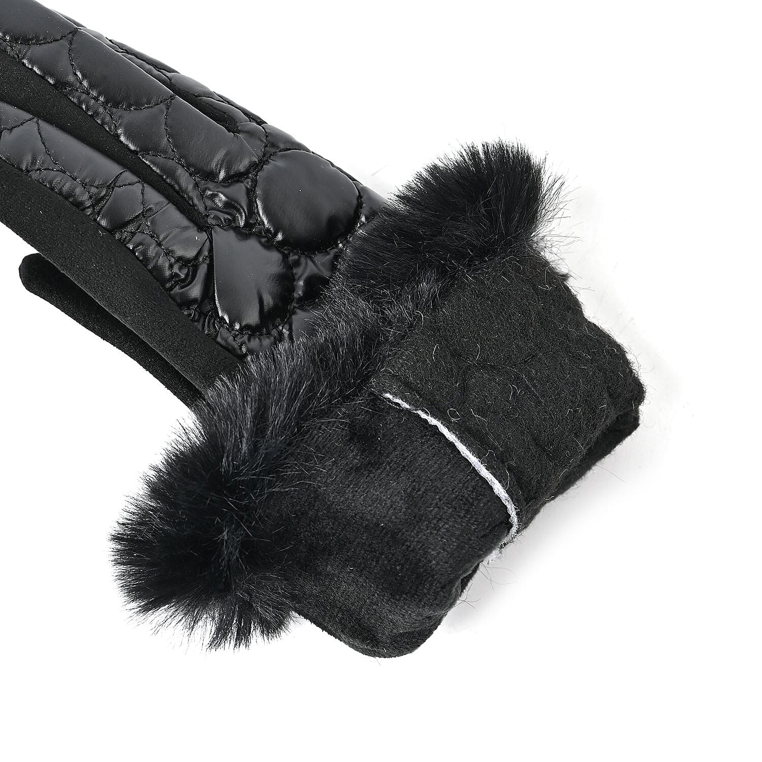 Quilting Gloves With Faxu Fur Culf & Screen Touch Mode - Black