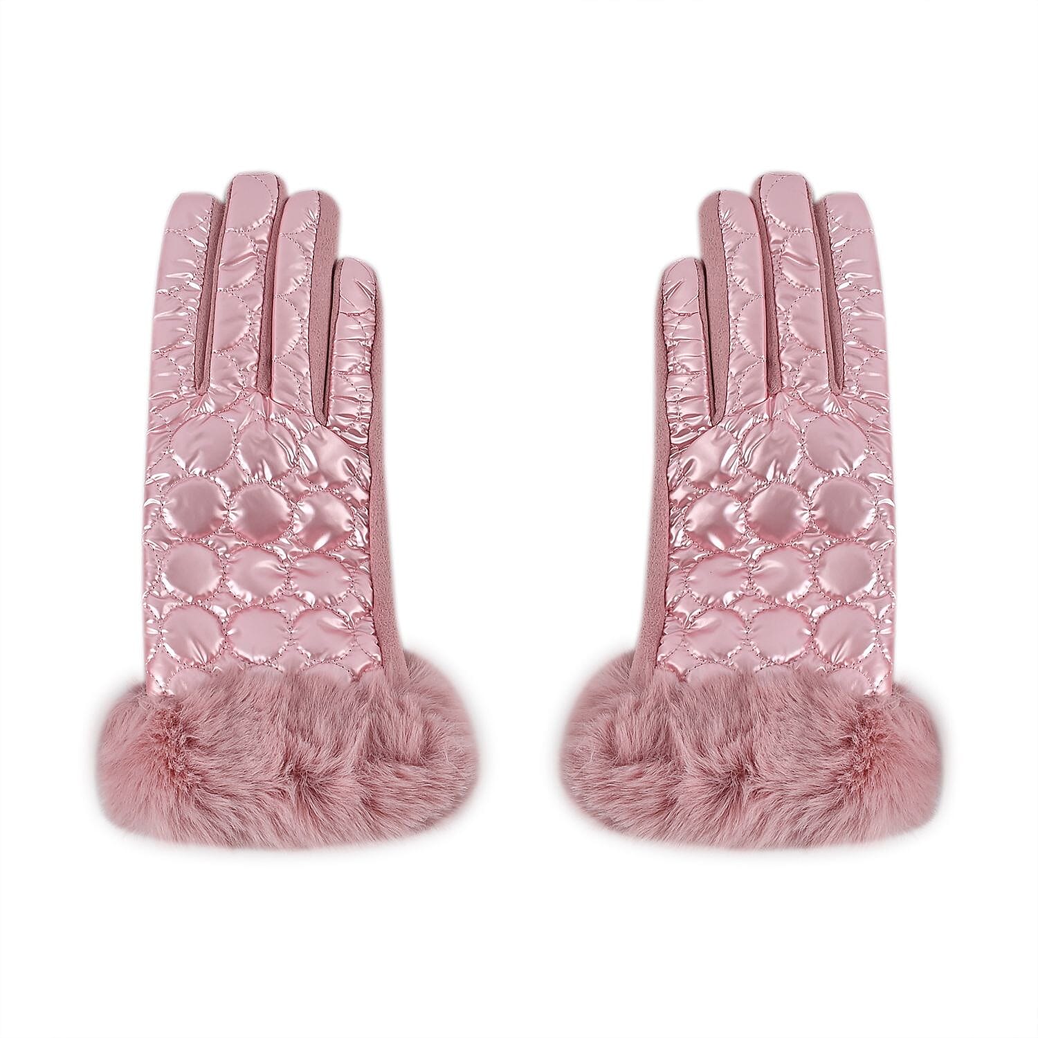 Quilting Gloves With Faux Fur Cuff & Screen Touch Mode - Baby Pink