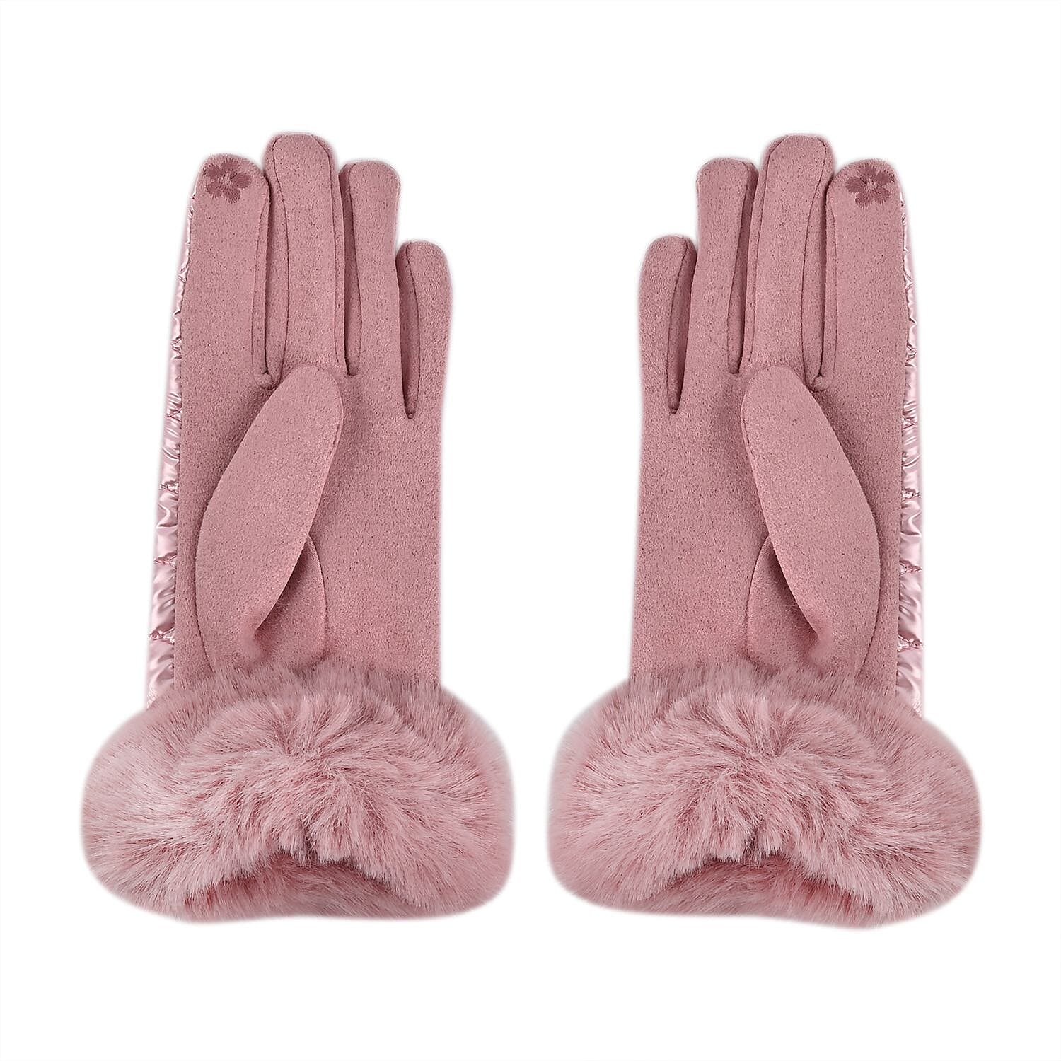 Quilting Gloves With Faux Fur Cuff & Screen Touch Mode - Baby Pink