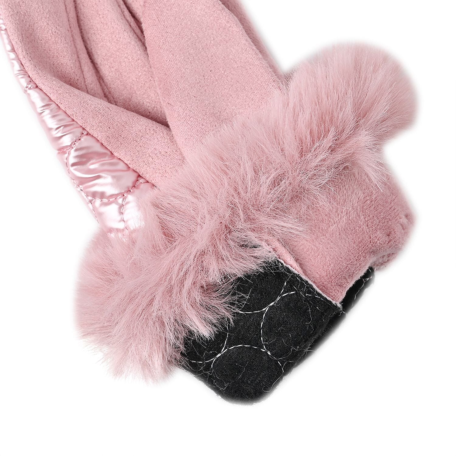 Quilting Gloves With Faux Fur Cuff & Screen Touch Mode - Baby Pink
