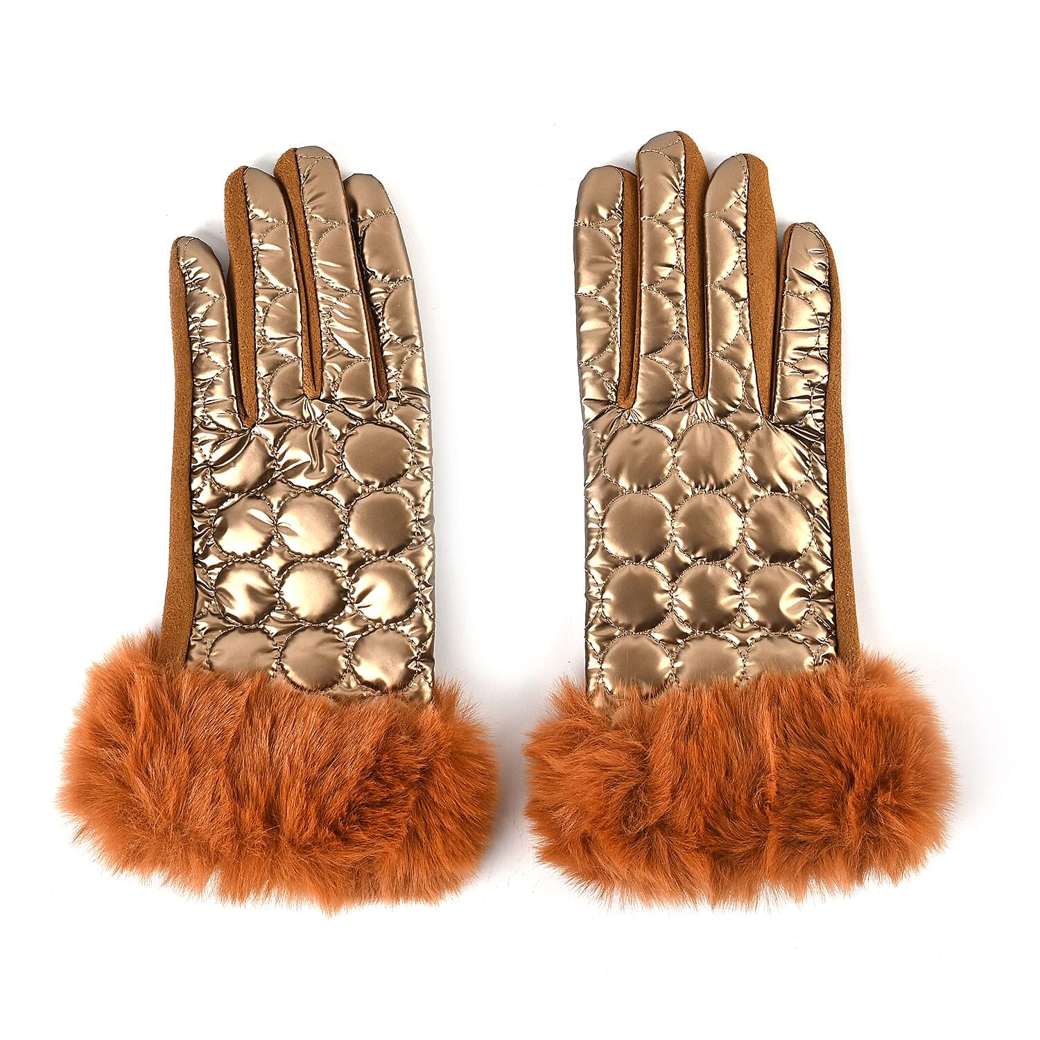 Quilting Gloves With Faux Fur Cuff & Screen Touch Mode - Metallic Bronze