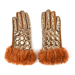 Metallic Coloured Quilting Gloves with Faux Fur Cuff