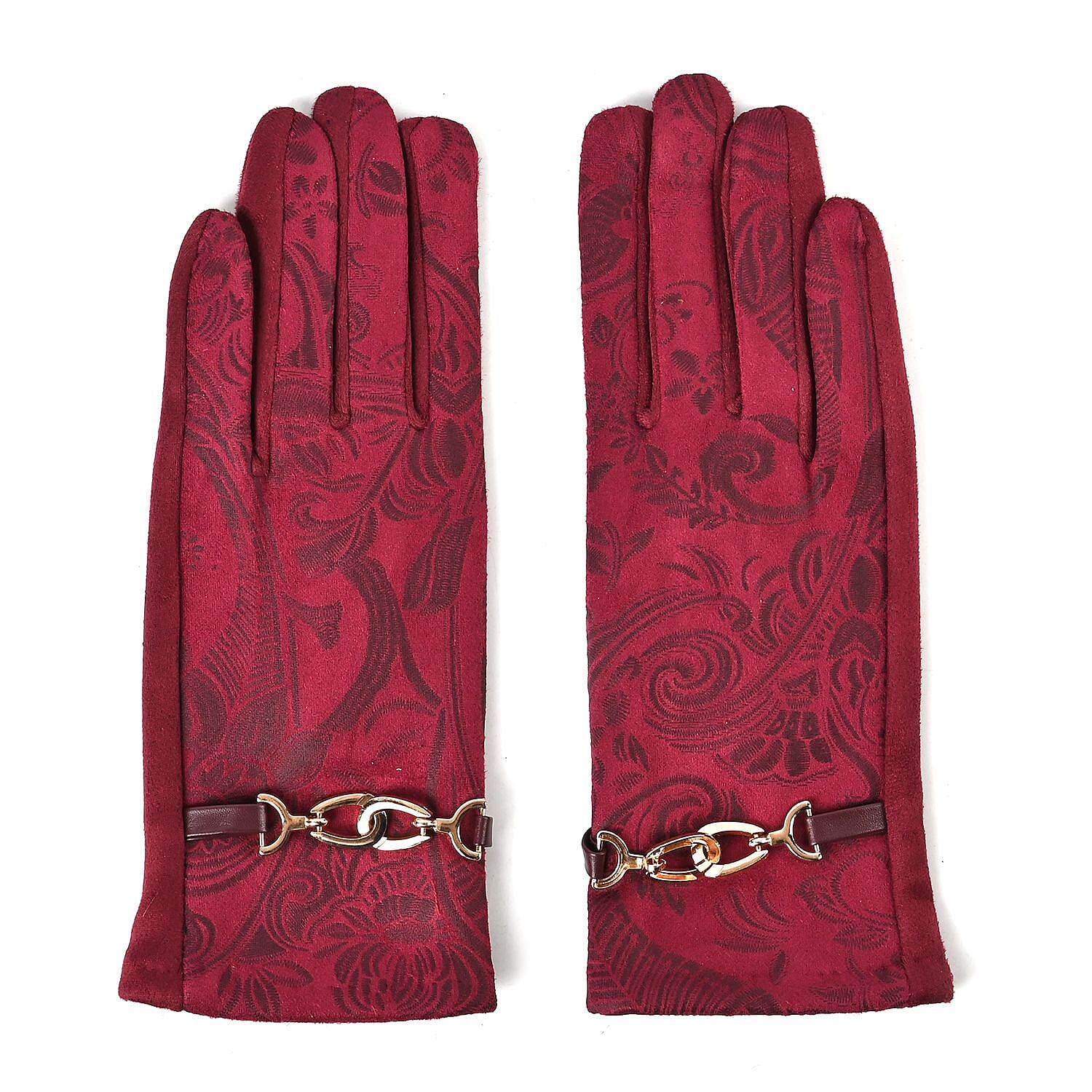 Closeout Deal - Printed suede Winter gloves, screen touch - Maroon