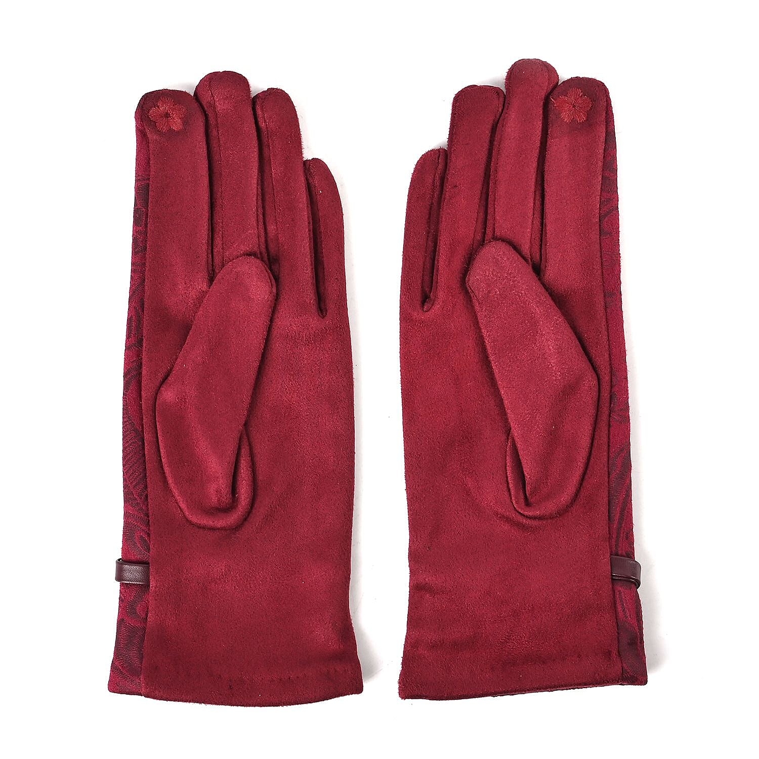 Closeout Deal - Printed suede Winter gloves, screen touch - Maroon