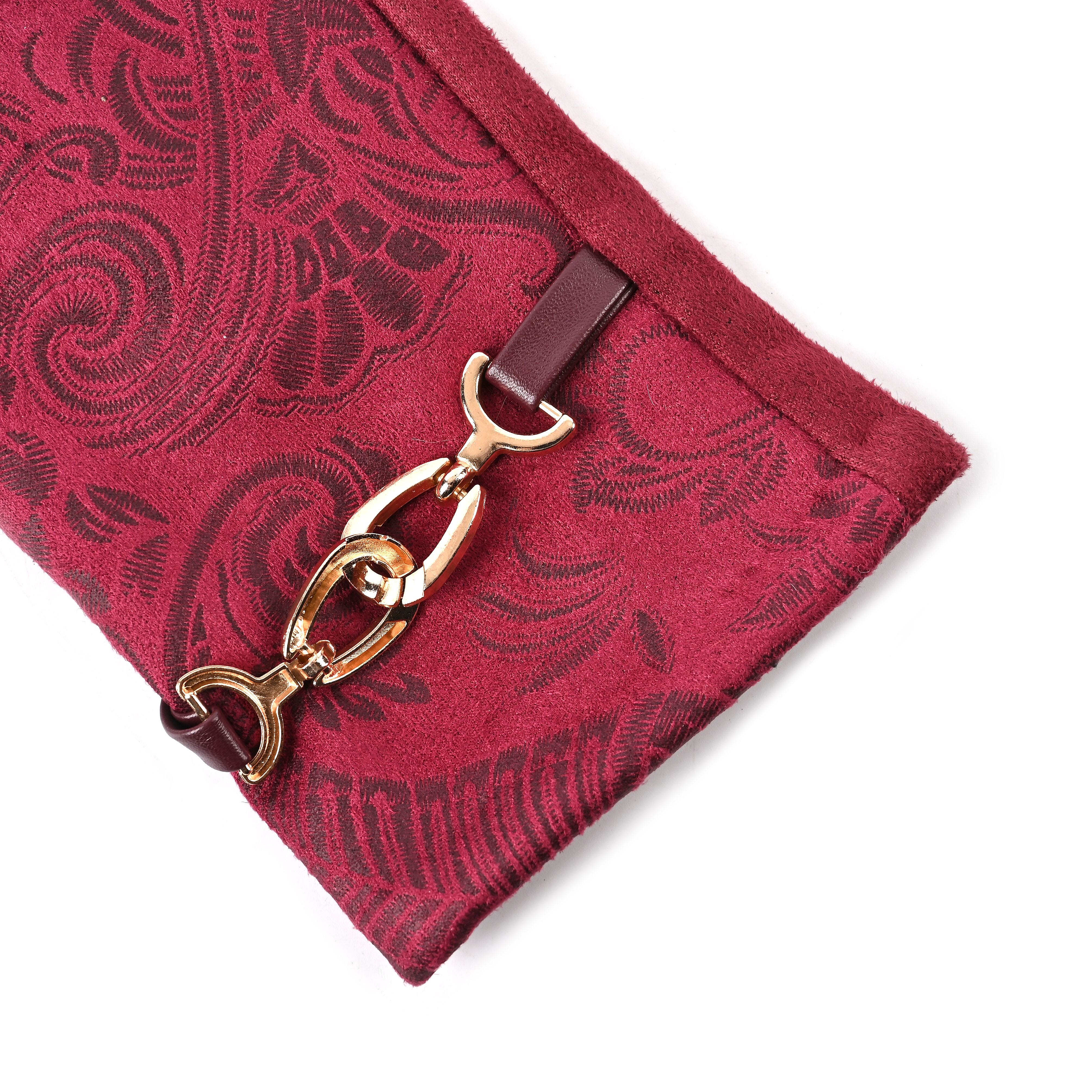 Closeout Deal - Printed suede Winter gloves, screen touch - Maroon