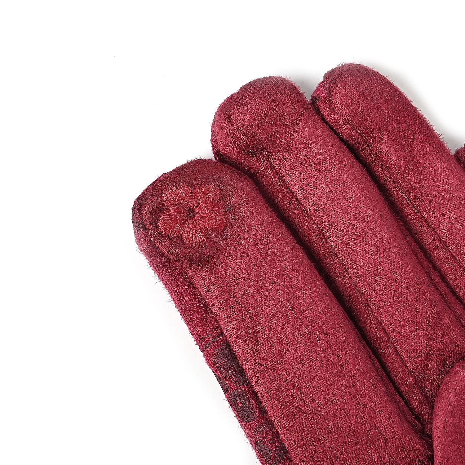 Closeout Deal - Printed suede Winter gloves, screen touch - Maroon