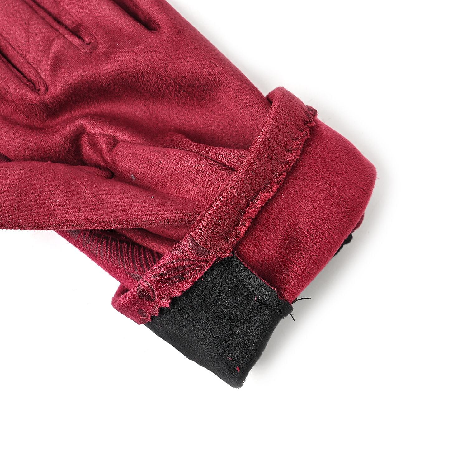 Closeout Deal - Printed suede Winter gloves, screen touch - Maroon