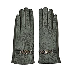 Closeout Deal - Printed Suede Screen Touch Winter Gloves - White