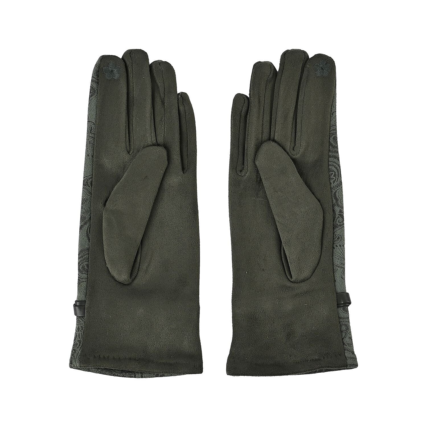 Closeout Deal - Printed Suede Screen Touch Winter Gloves - Green