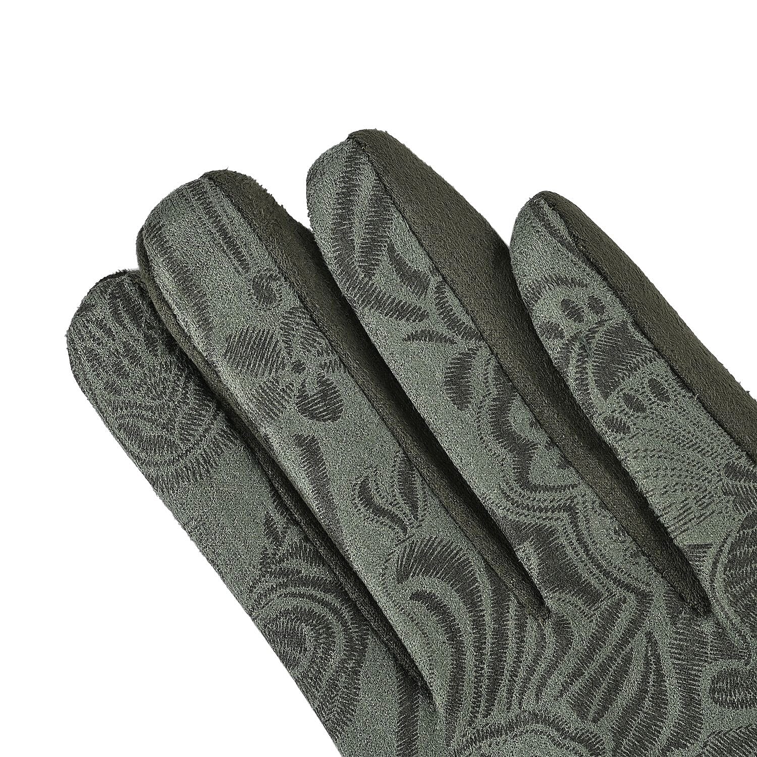 Closeout Deal - Printed Suede Screen Touch Winter Gloves - Green