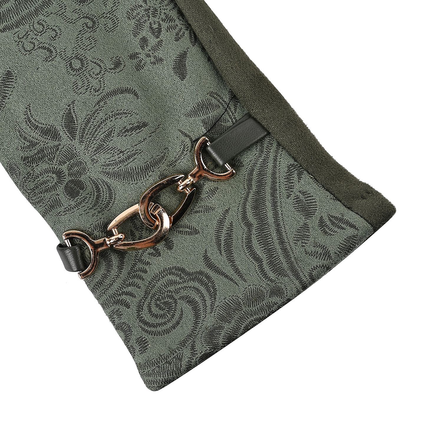 Closeout Deal - Printed Suede Screen Touch Winter Gloves - Green