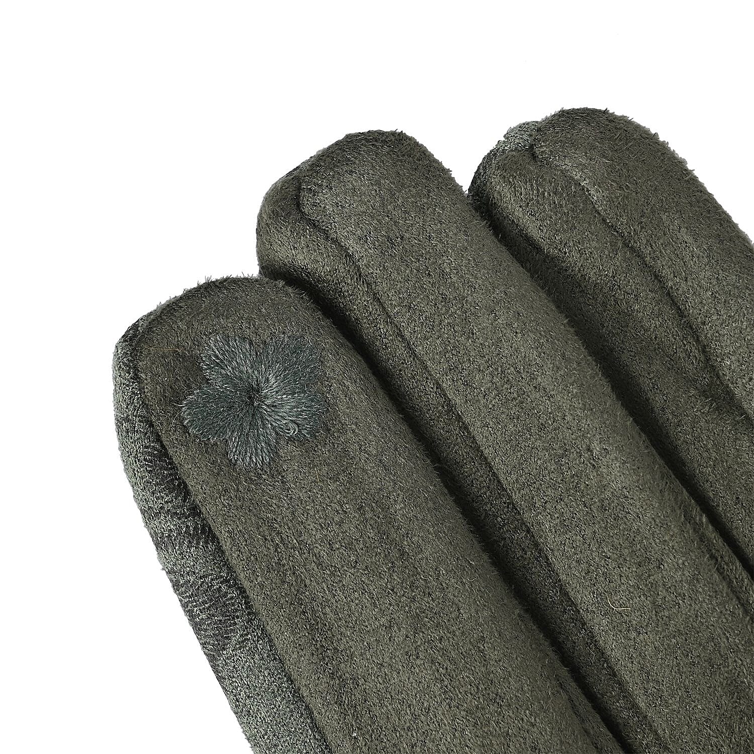 Closeout Deal - Printed Suede Screen Touch Winter Gloves - Green