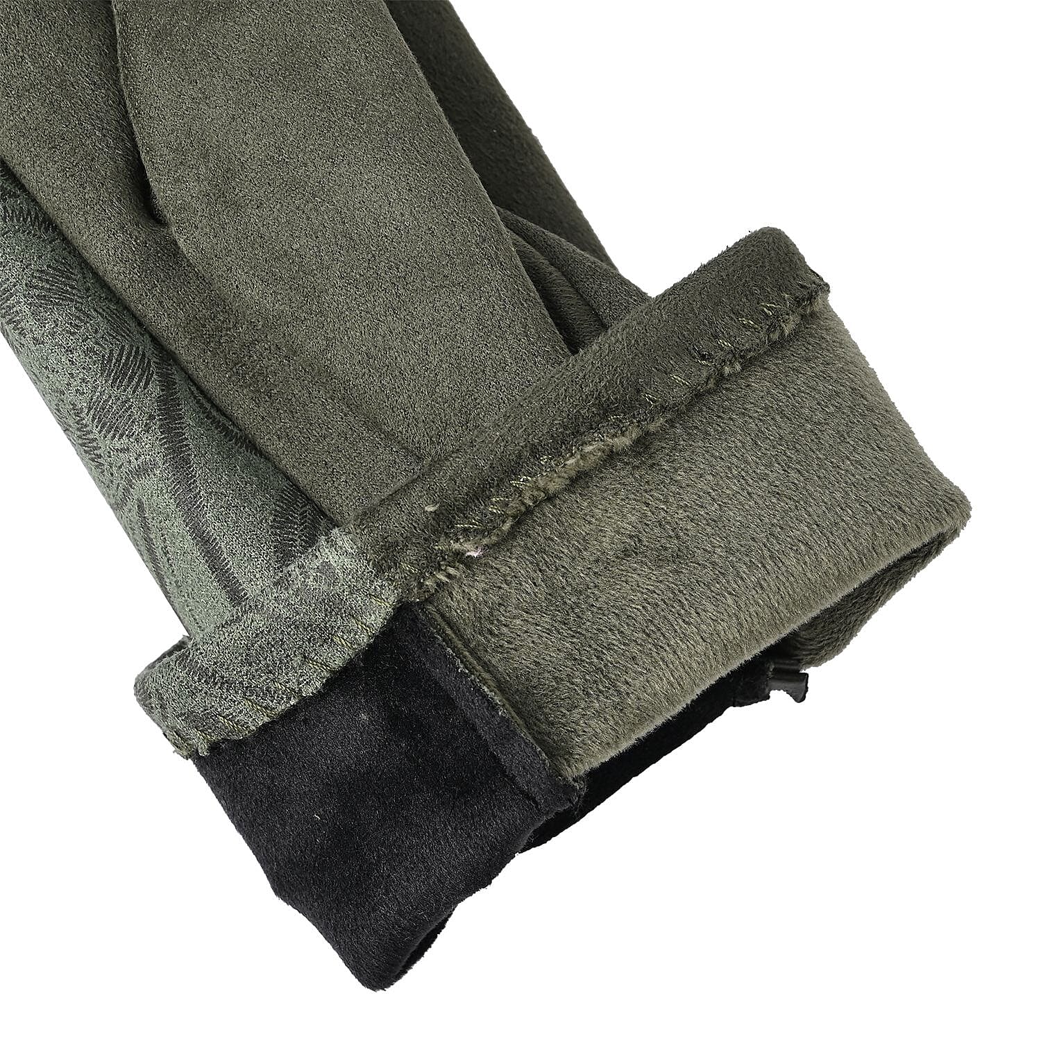 Closeout Deal - Printed Suede Screen Touch Winter Gloves - Green