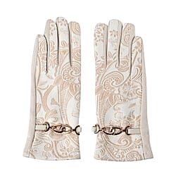 Closeout Deal - Printed Suede Screen Touch Winter Gloves - White