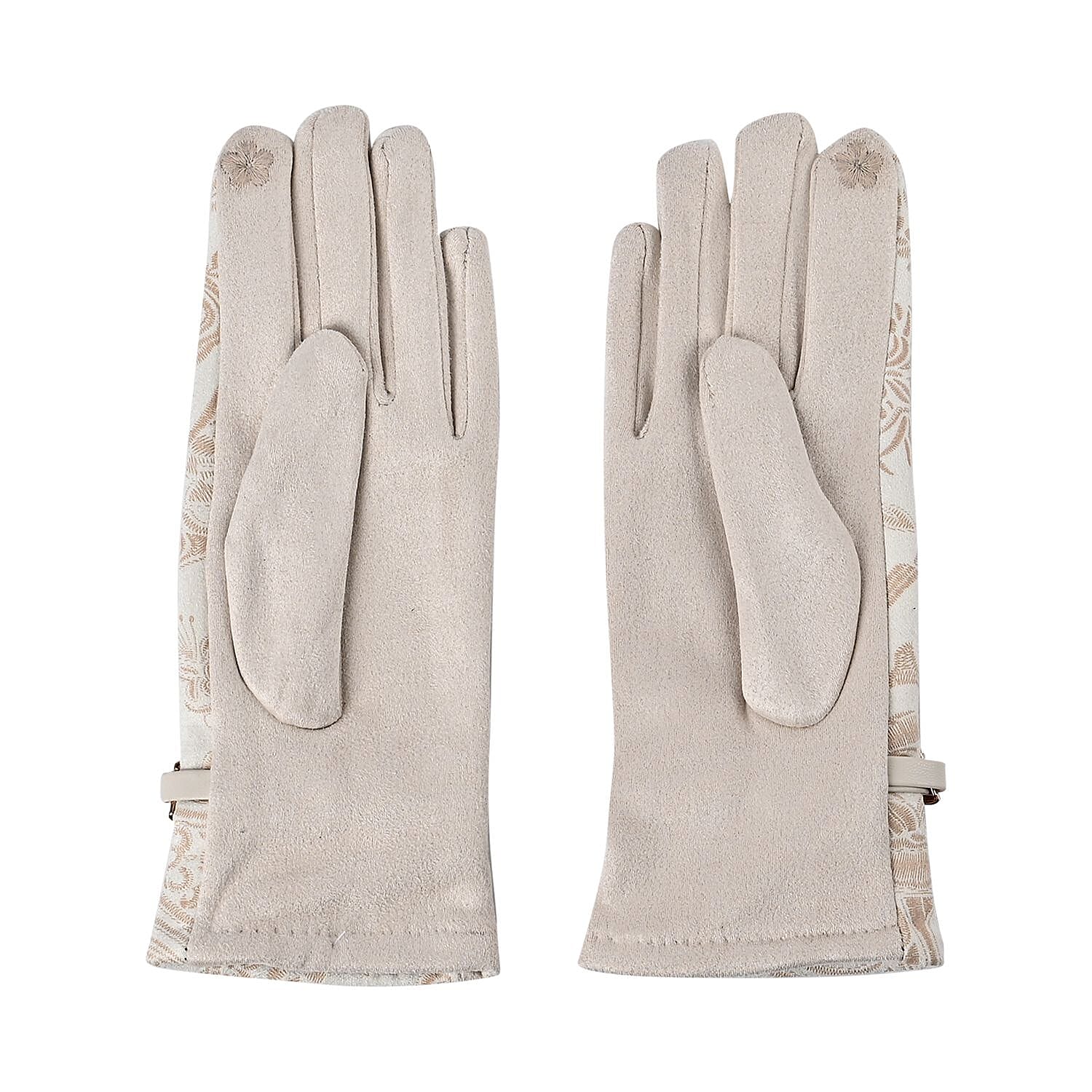 Closeout Deal - Printed Suede Screen Touch Winter Gloves - White