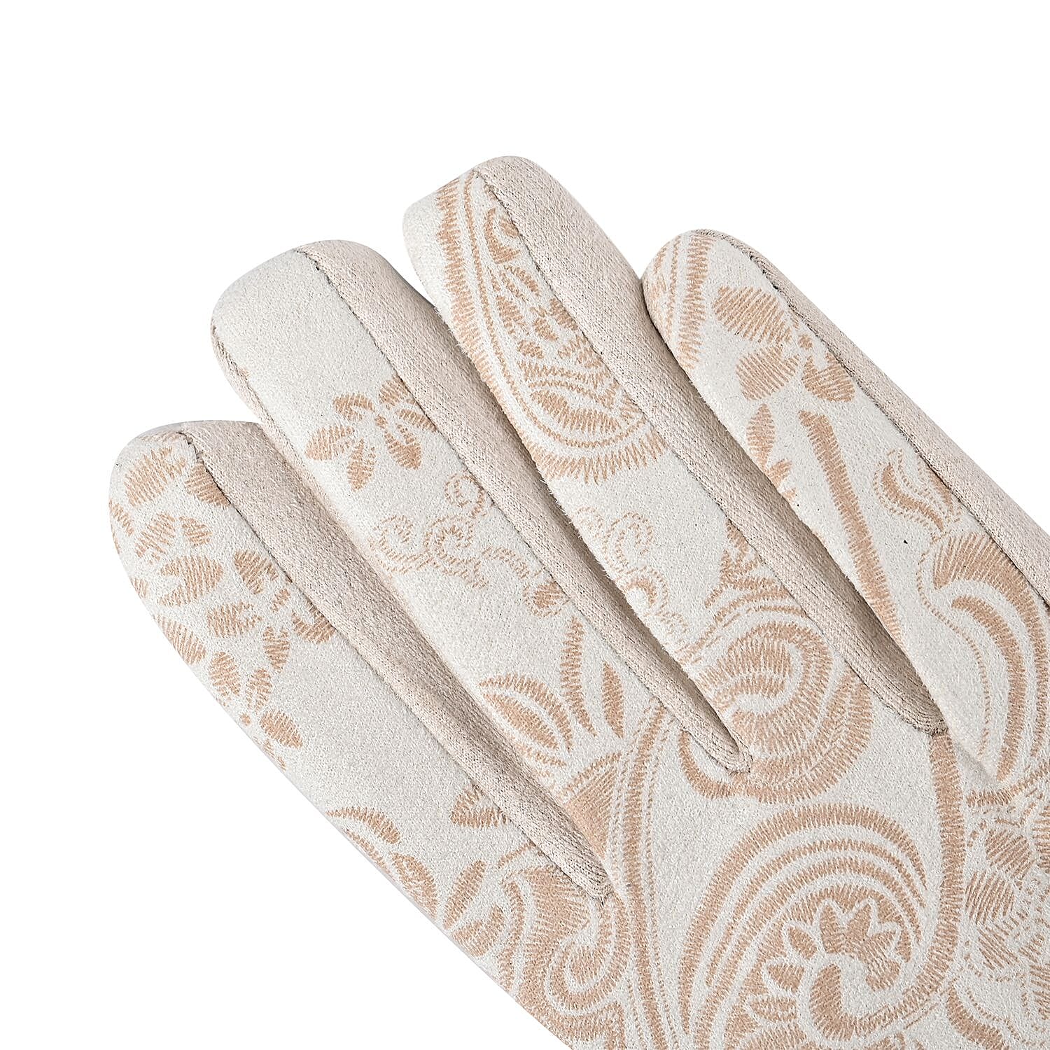 Closeout Deal - Printed Suede Screen Touch Winter Gloves - White
