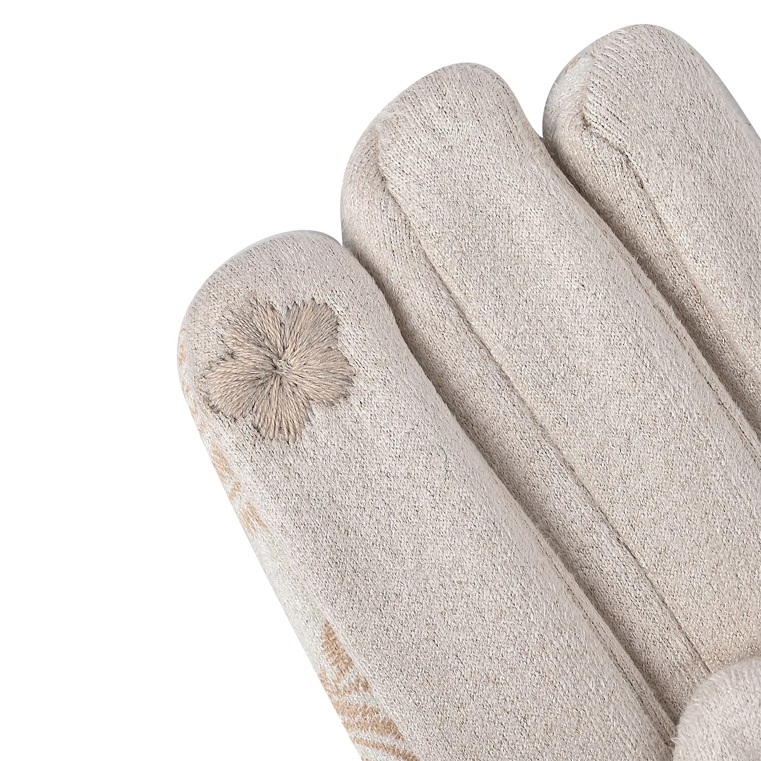 Closeout Deal - Printed Suede Screen Touch Winter Gloves - White