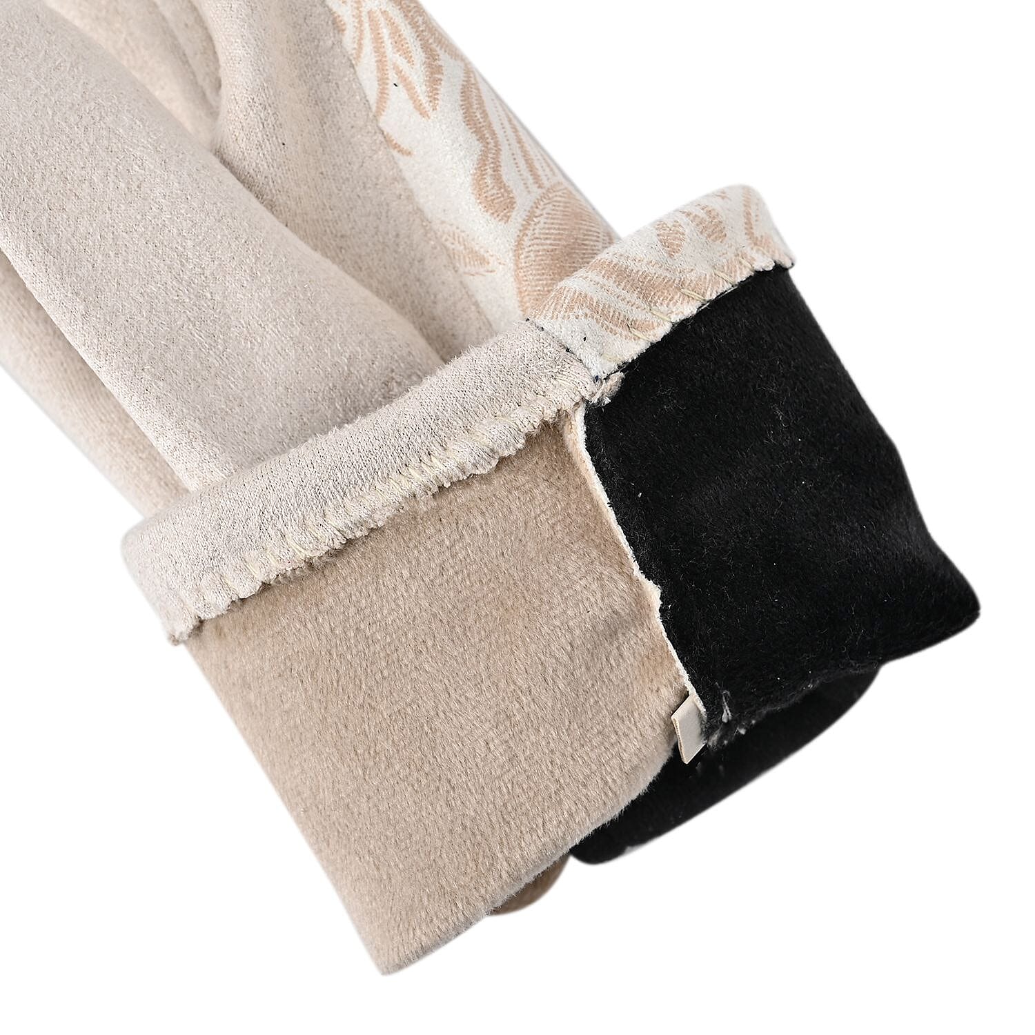 Closeout Deal - Printed Suede Screen Touch Winter Gloves - White