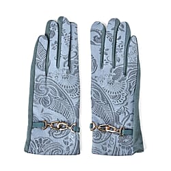Closeout Deal - Printed Suede Screen Touch Winter Gloves - White
