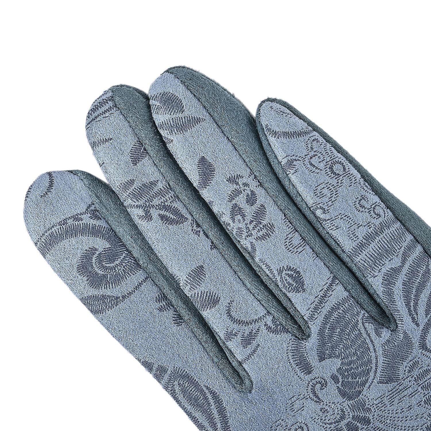 Closeout Deal - Printed Suede Screen Touch Winter Gloves - Teal