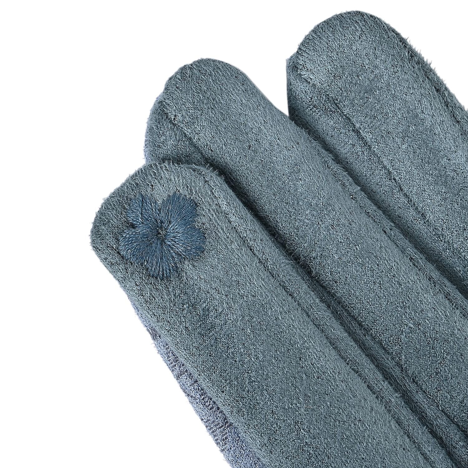 Closeout Deal - Printed Suede Screen Touch Winter Gloves - Teal