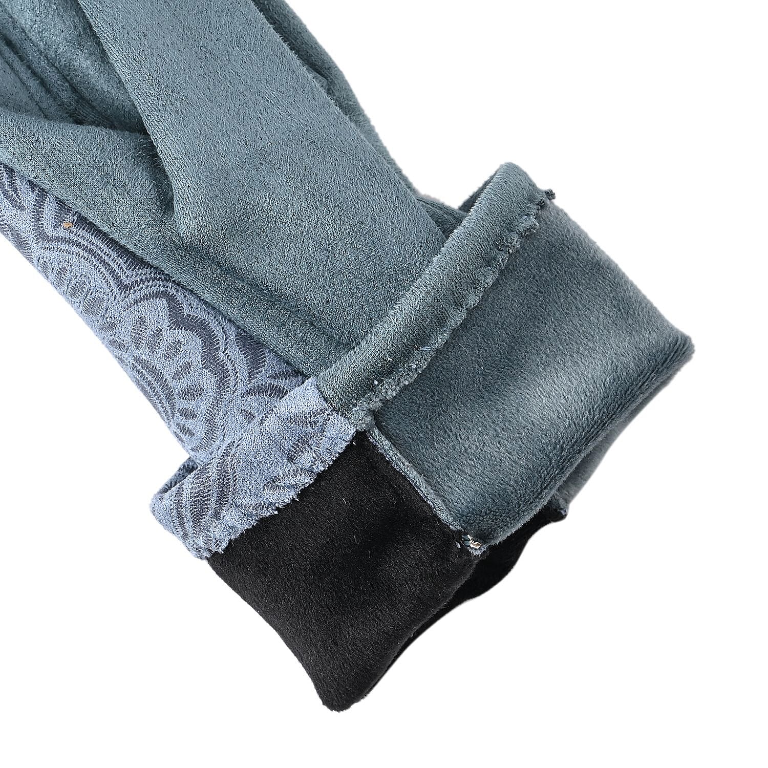 Closeout Deal - Printed Suede Screen Touch Winter Gloves - Teal