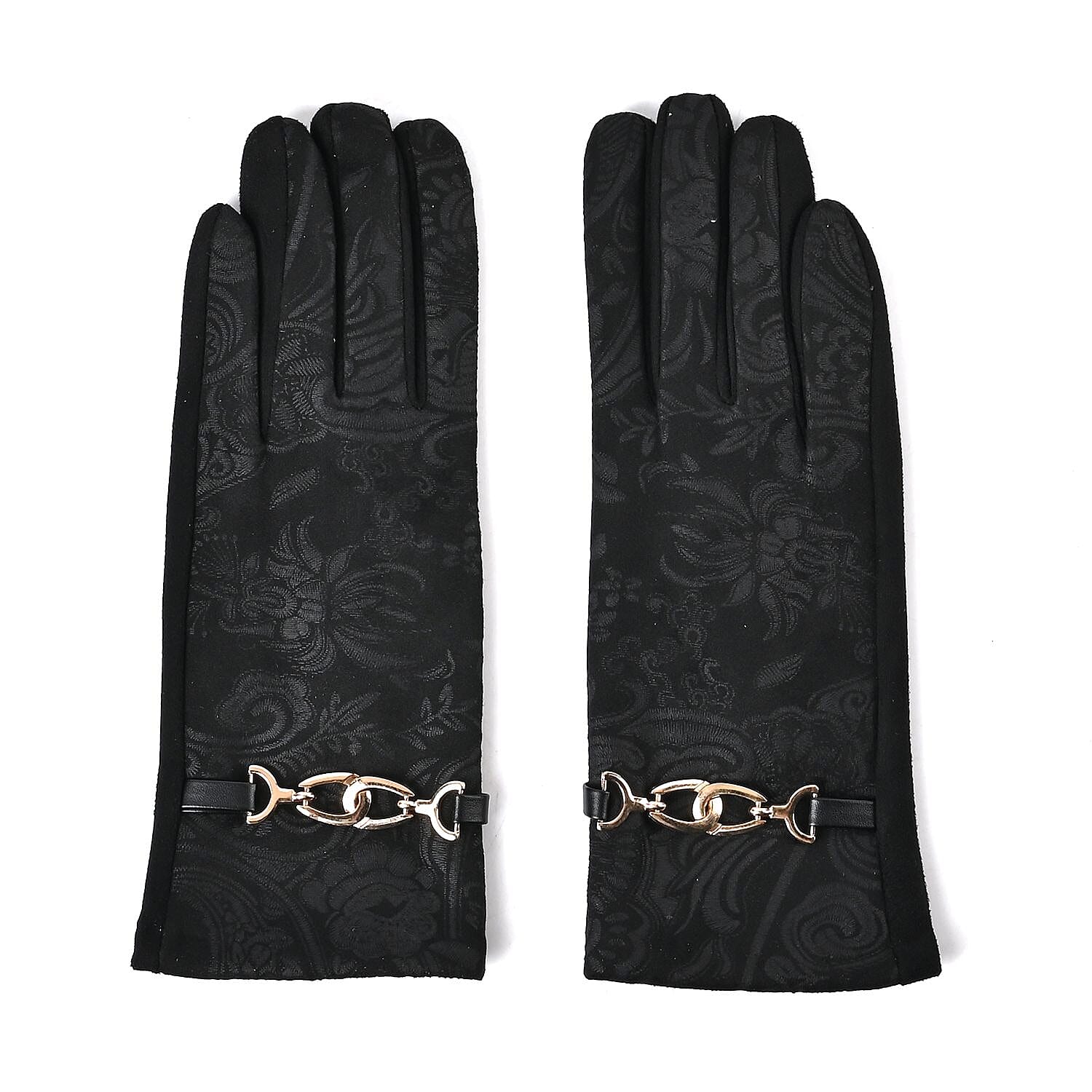 Closeout Deal - Printed suede Winter gloves, screen touch - Black