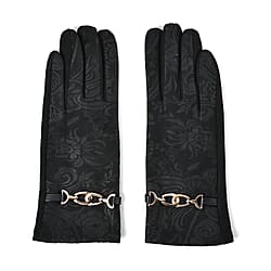 Closeout Deal - Printed Suede Screen Touch Winter Gloves - White