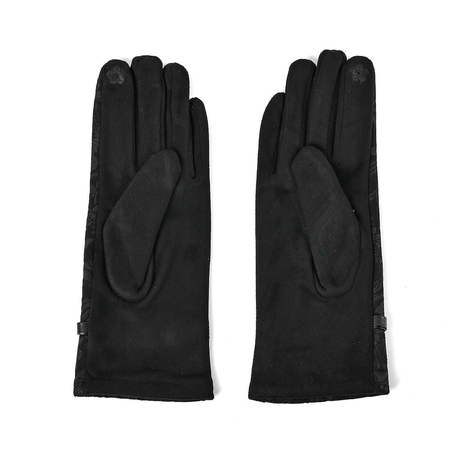 Closeout Deal - Printed suede Winter gloves, screen touch - Black