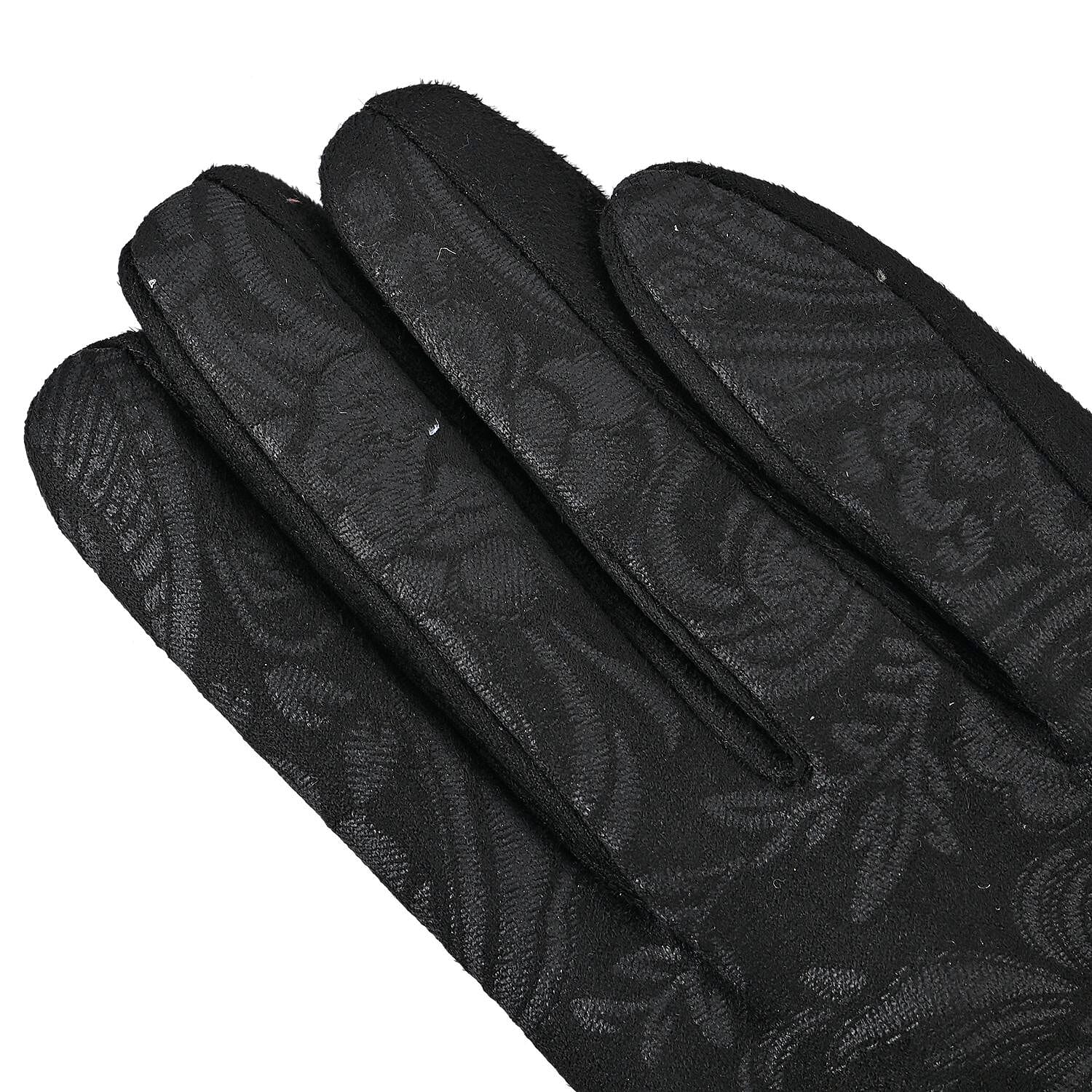 Closeout Deal - Printed suede Winter gloves, screen touch - Black