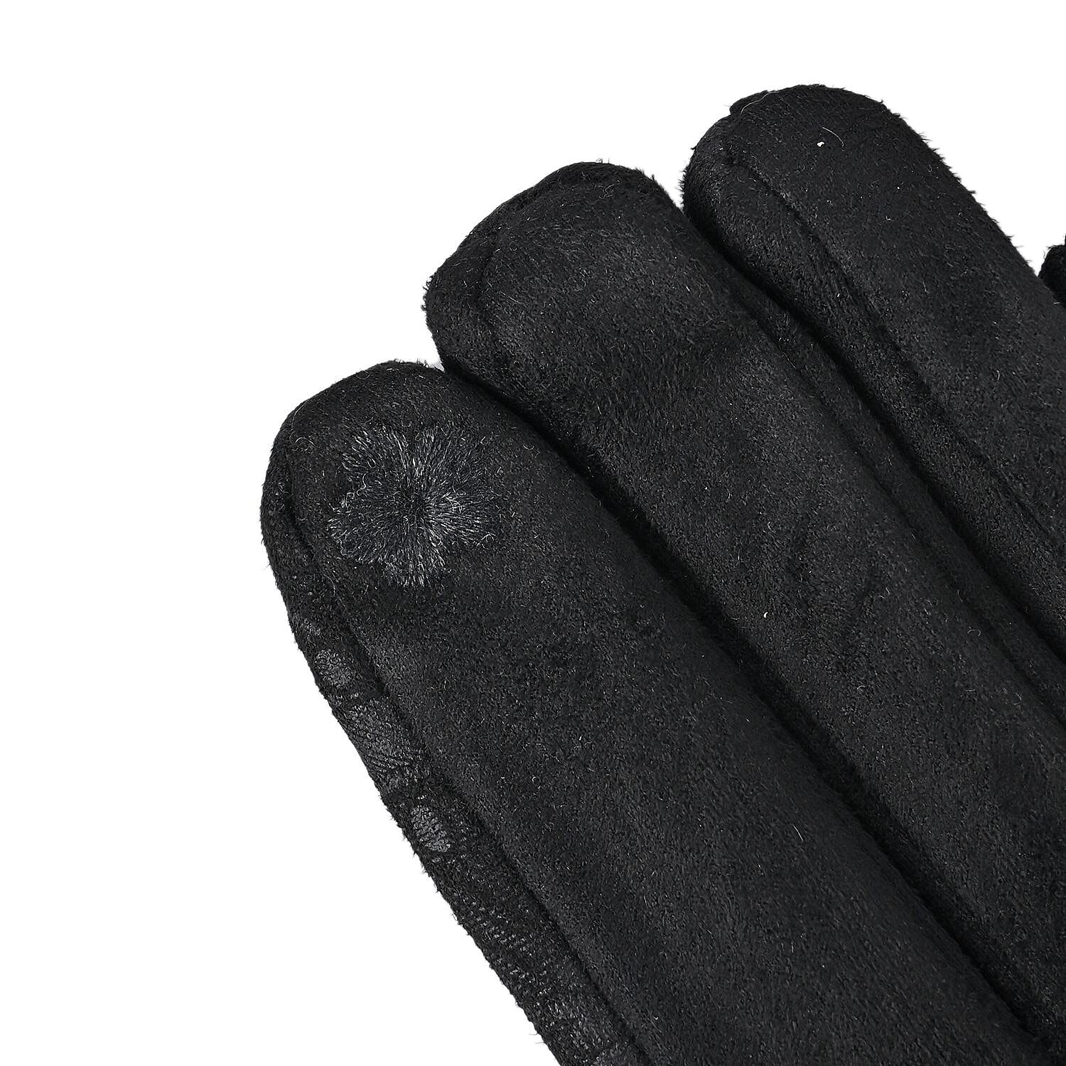 Closeout Deal - Printed suede Winter gloves, screen touch - Black