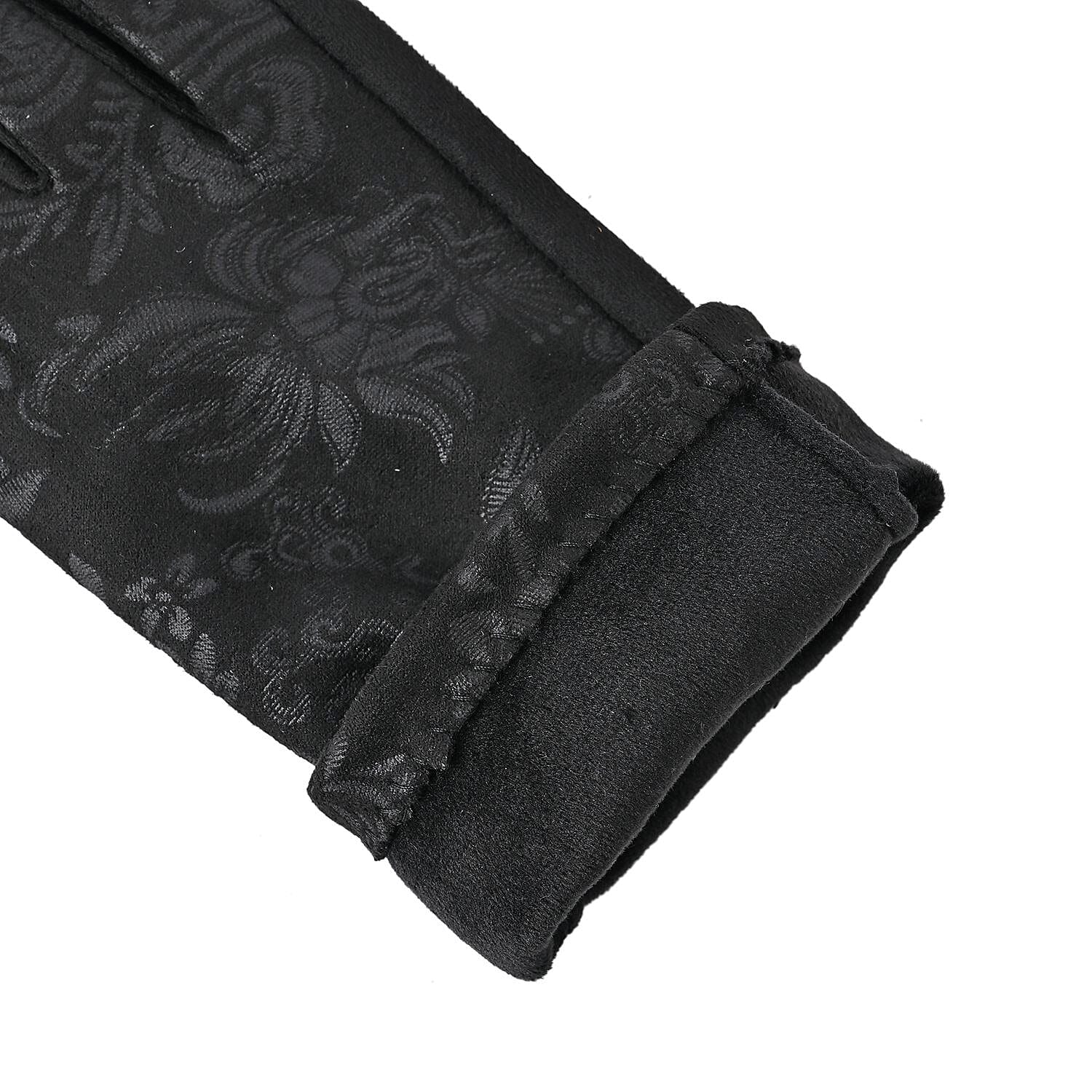 Closeout Deal - Printed suede Winter gloves, screen touch - Black