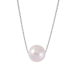 White Edison Pearl Necklace (Size 18) with Spring Ring Clasp in Rhodium Overlay Sterling Silver 9.80 Ct.