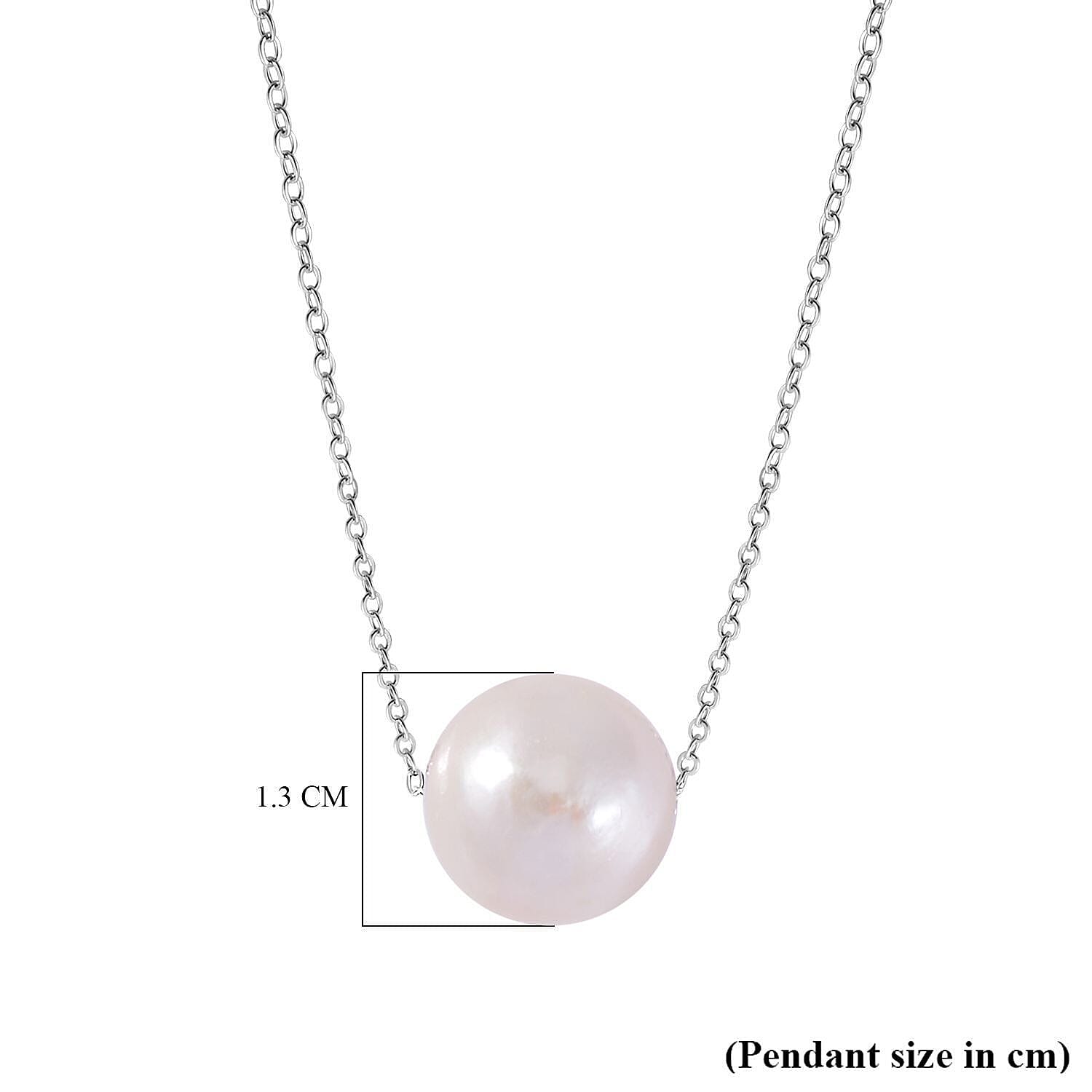 White Edison Pearl Necklace (Size 18) with Spring Ring Clasp in Rhodium Overlay Sterling Silver 9.80 Ct.