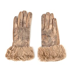 Snakeskin Pattern Gloves with Faux Fur Cuff
