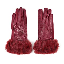 Snakeskin Pattern Gloves with Faux Fur Cuff